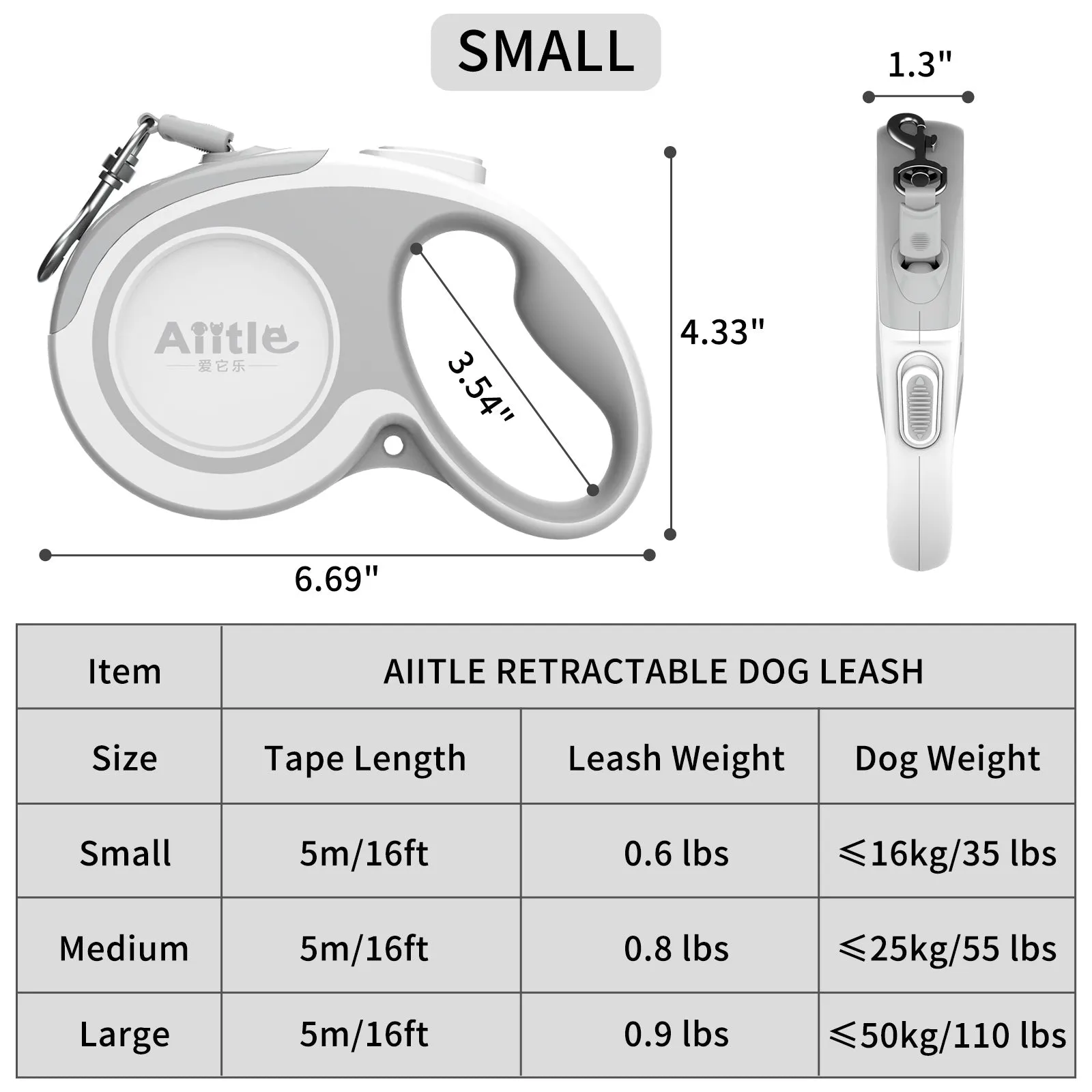Aiitle Easy Lock Retractable Dog Leash Yellow
