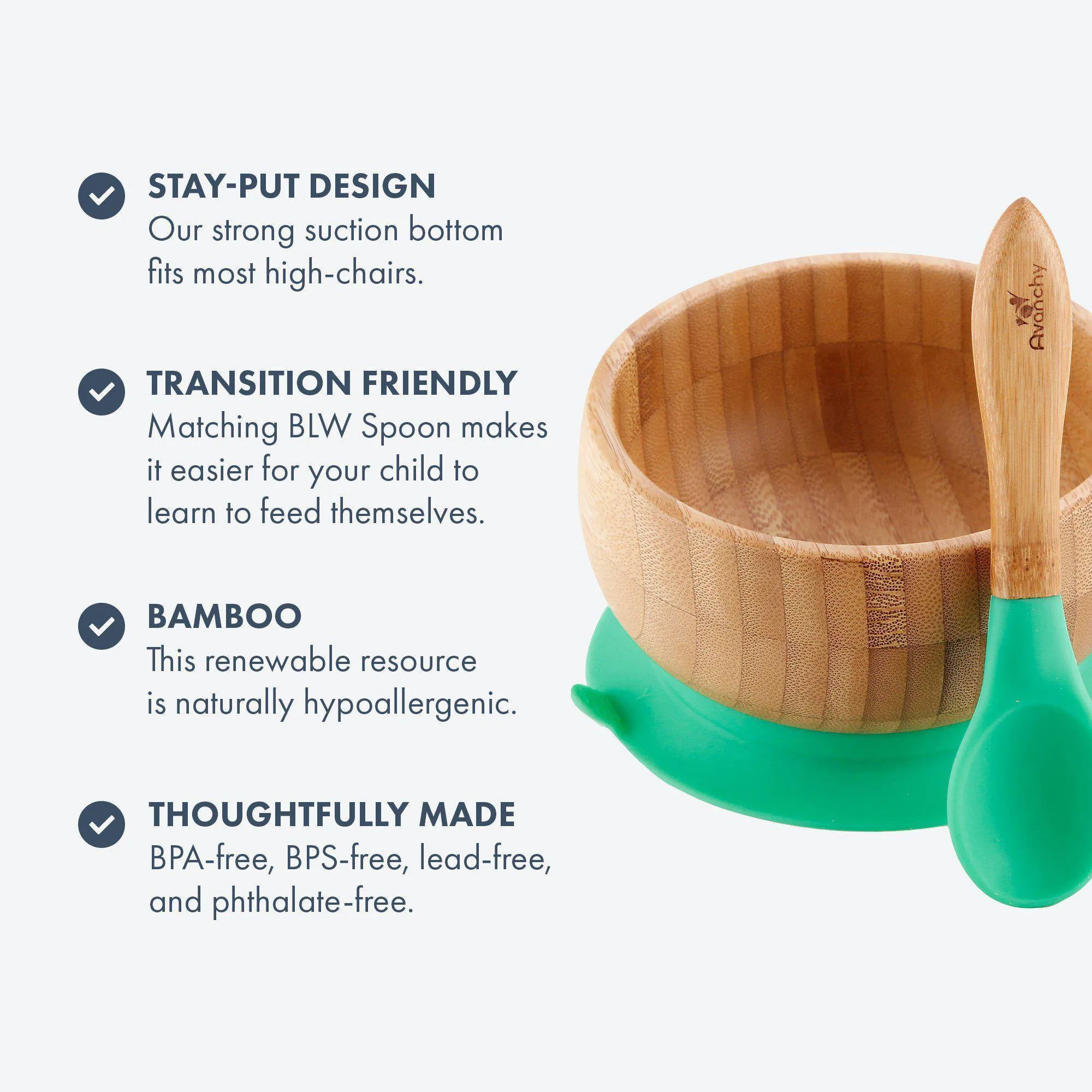 Avanchy Bamboo Suction Baby Bowl   Spoon - Green