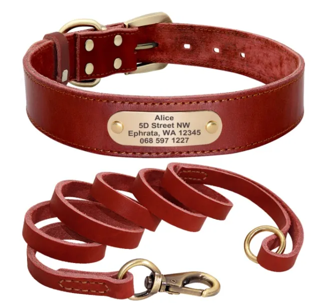 Leather Dog Collar Free Engraving Personalized Leather Collar
