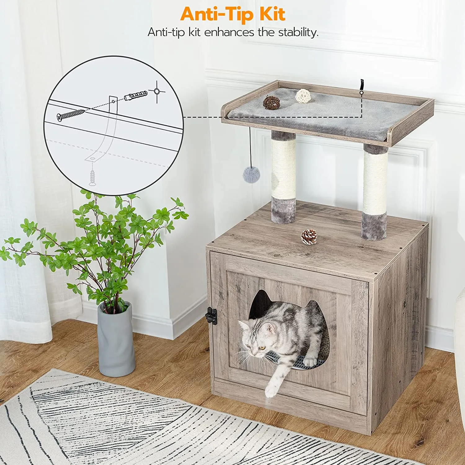 Litter Box Enclosure with Cat Tree Tower