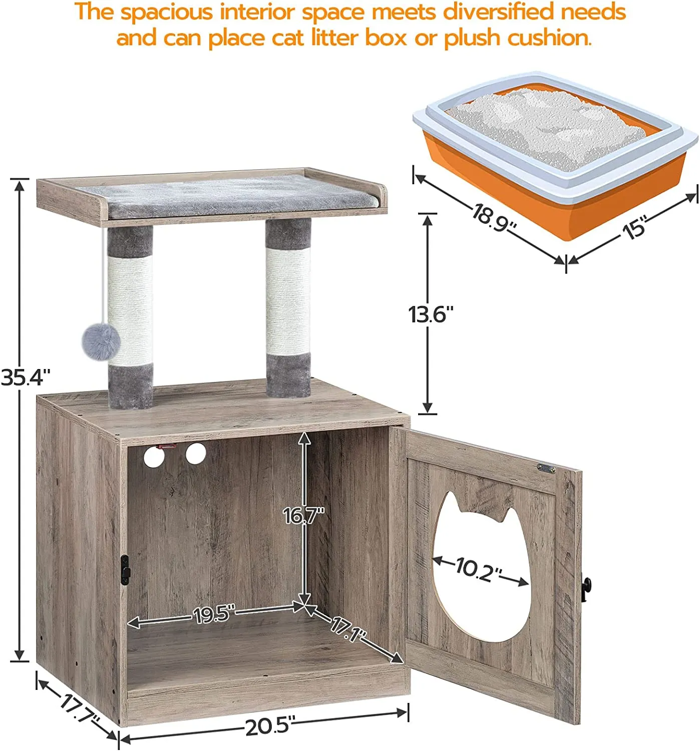 Litter Box Enclosure with Cat Tree Tower