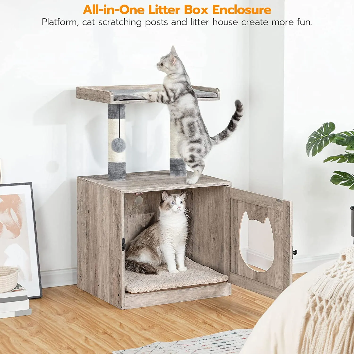 Litter Box Enclosure with Cat Tree Tower
