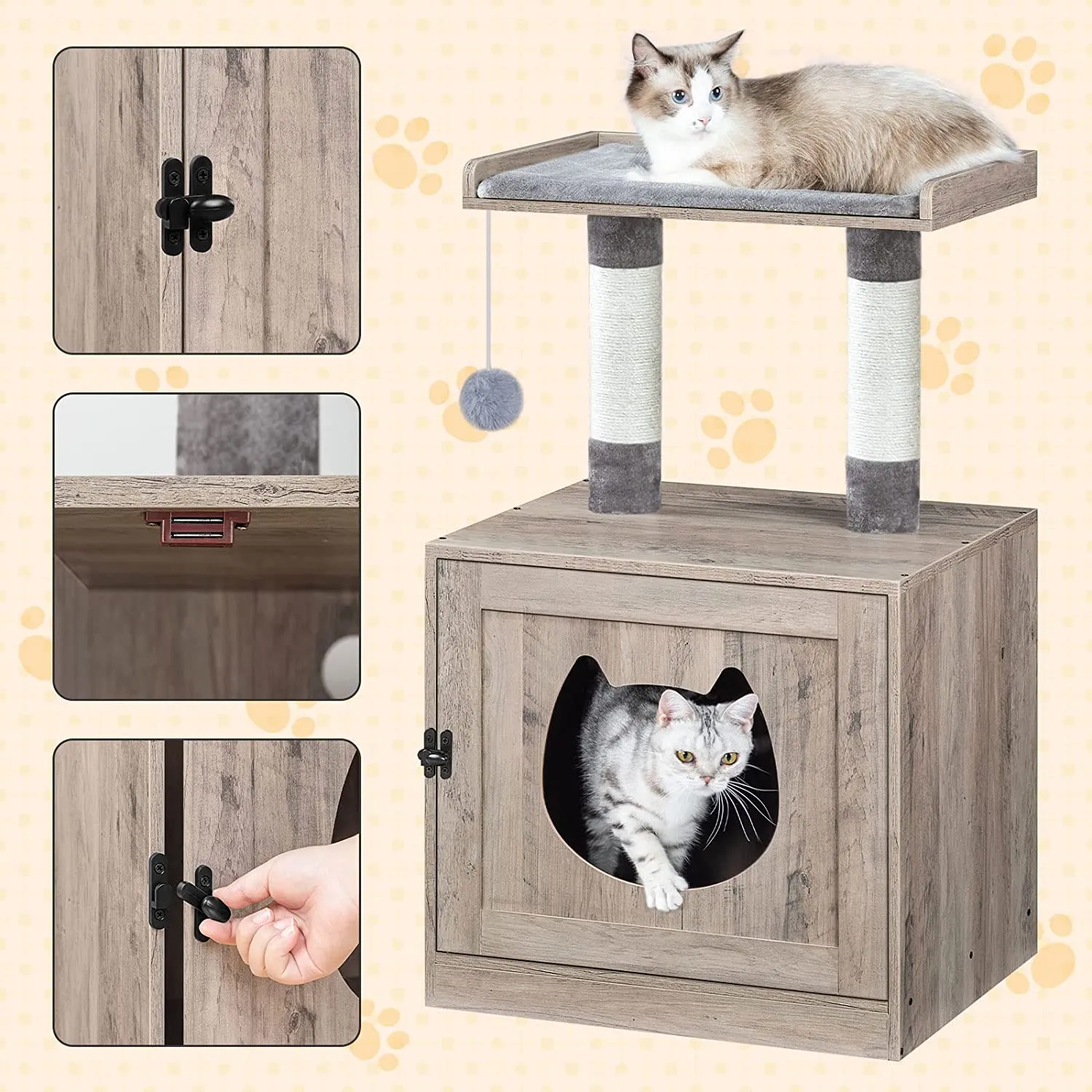 Litter Box Enclosure with Cat Tree Tower