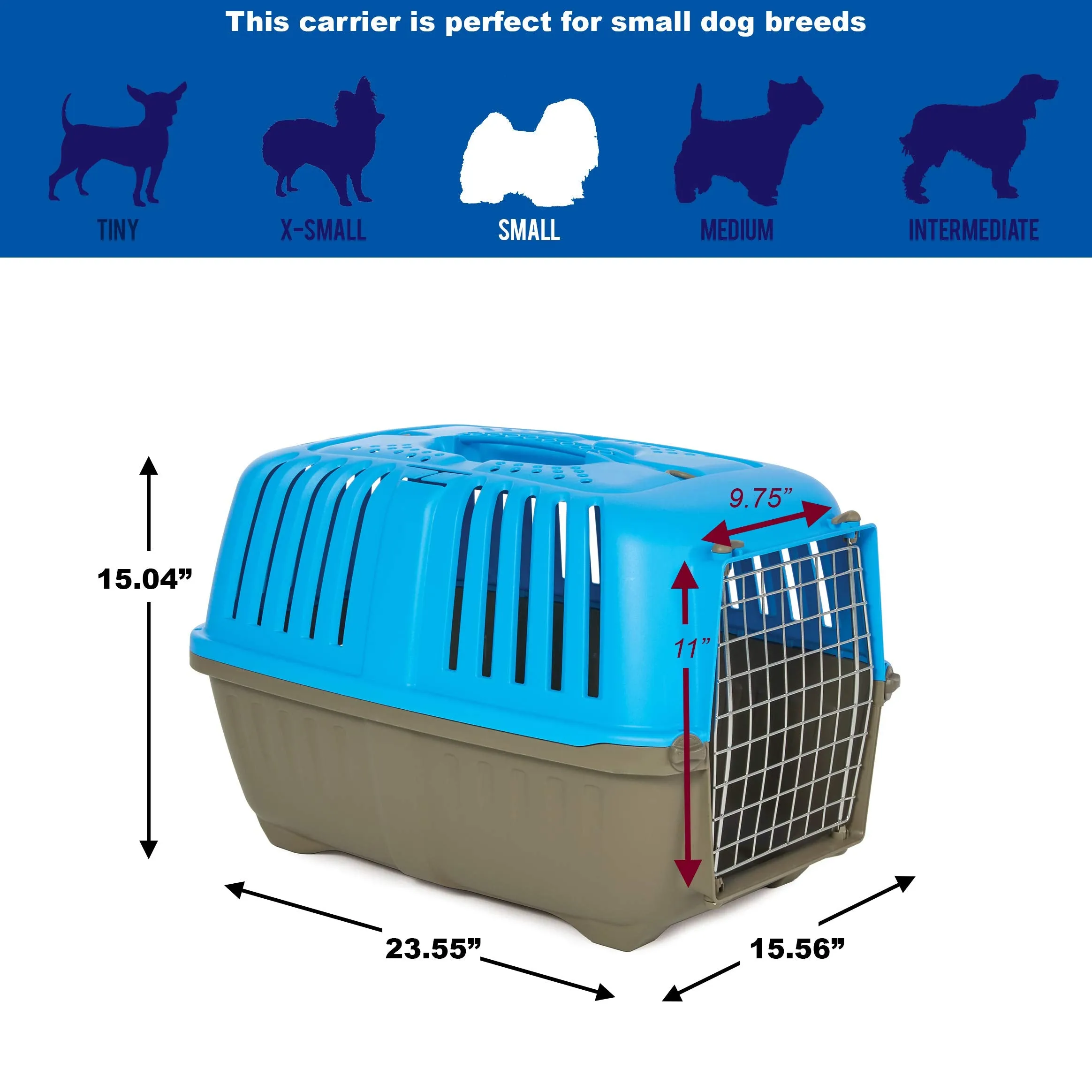 Midwest Spree Hard-Sided Travel Cat and Dog Kennel Carrier - Blue - 24" X 15.5" X 15" Inches