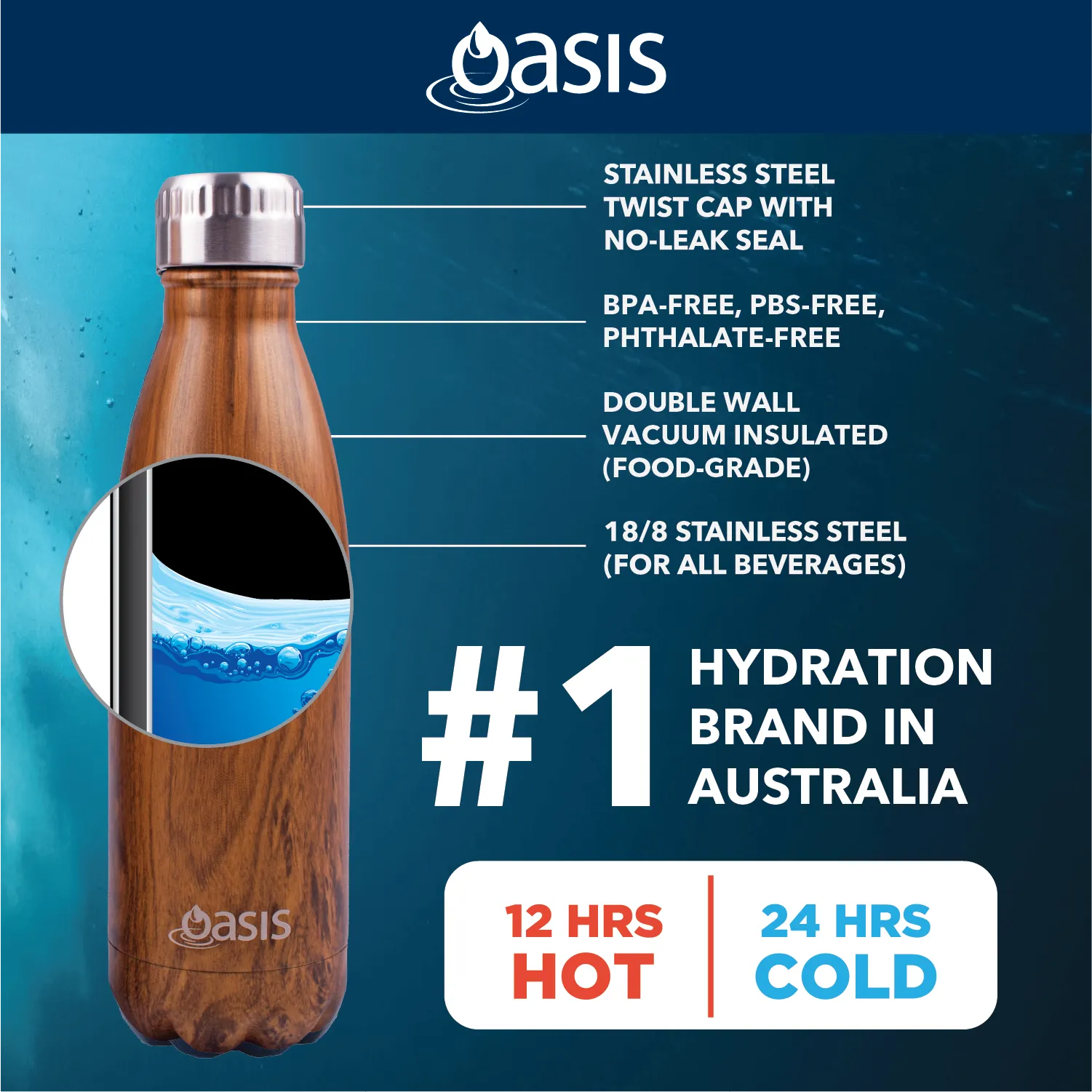 Oasis Stainless Steel Insulated Water Bottle 500ML (Printed)