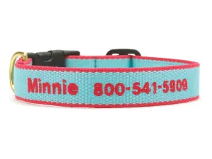 Personalized Bamboo Dog Collar - Aqua/Coral