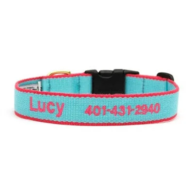 Personalized Bamboo Dog Collar - Aqua/Coral