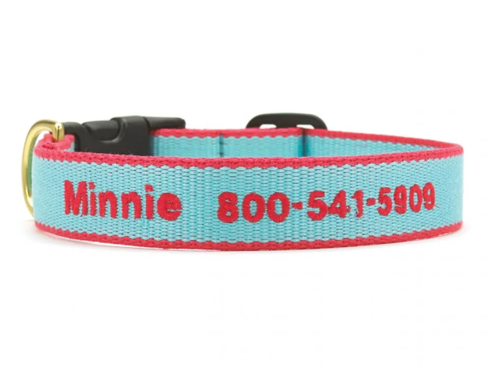 Personalized Bamboo Dog Collar - Aqua/Coral