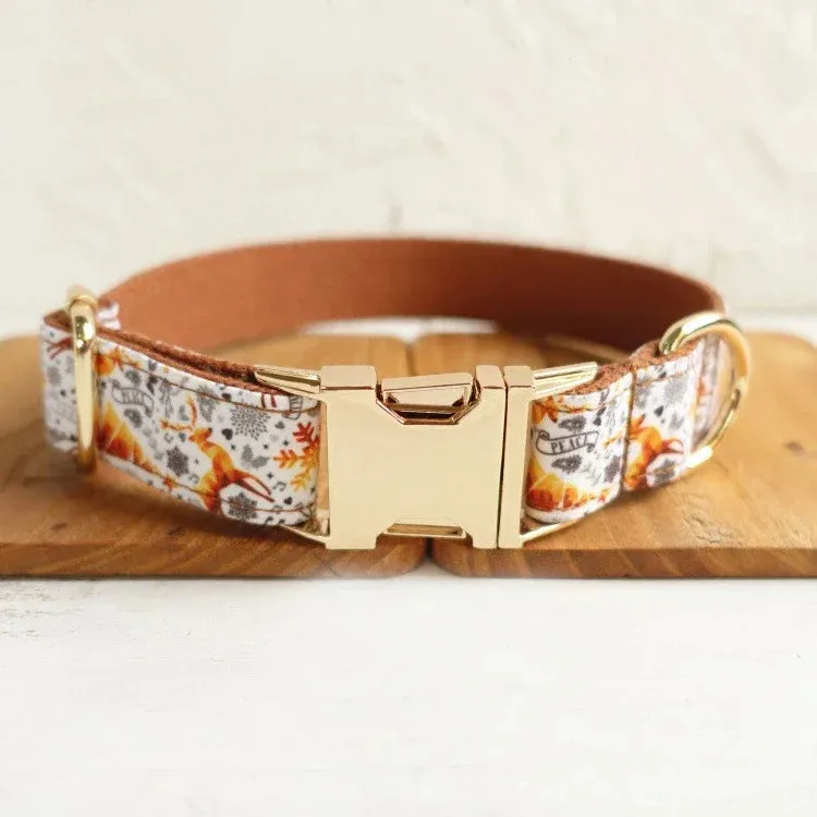 Personalized Dog Collar with Free Engraving | Customzied Metal Buckle Christmas Snowflower Collar and Leash Set