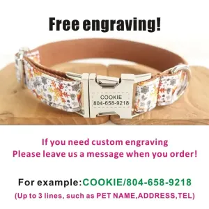 Personalized Dog Collar with Free Engraving | Customzied Metal Buckle Christmas Snowflower Collar and Leash Set