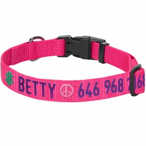 Personalized Dog Collar with Pet Name and Phone, Pink/Red