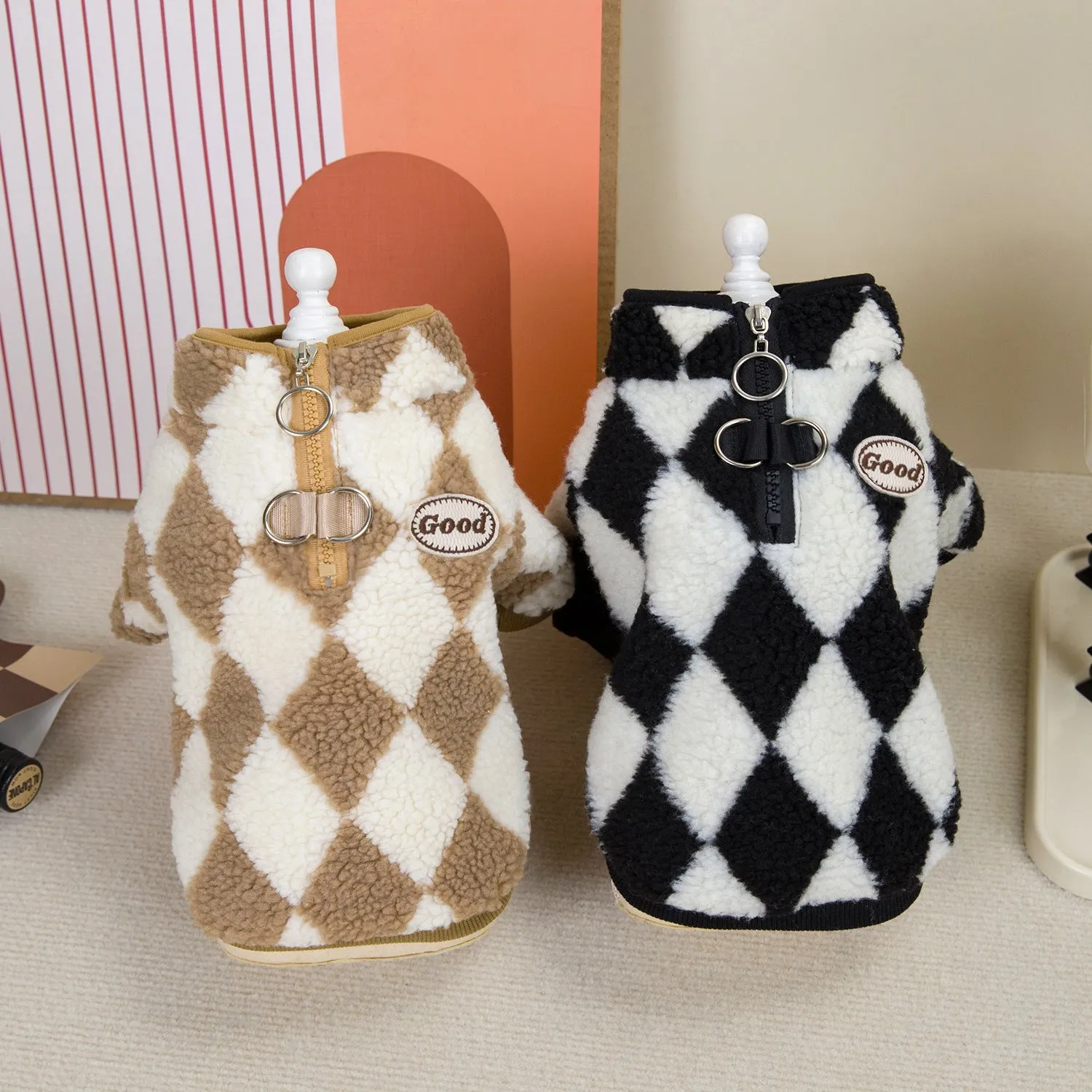 Pet Dog Clothes | Two-Legged Diamond Zipper Fleece | 2024 New Autumn and Winter Pet Clothing