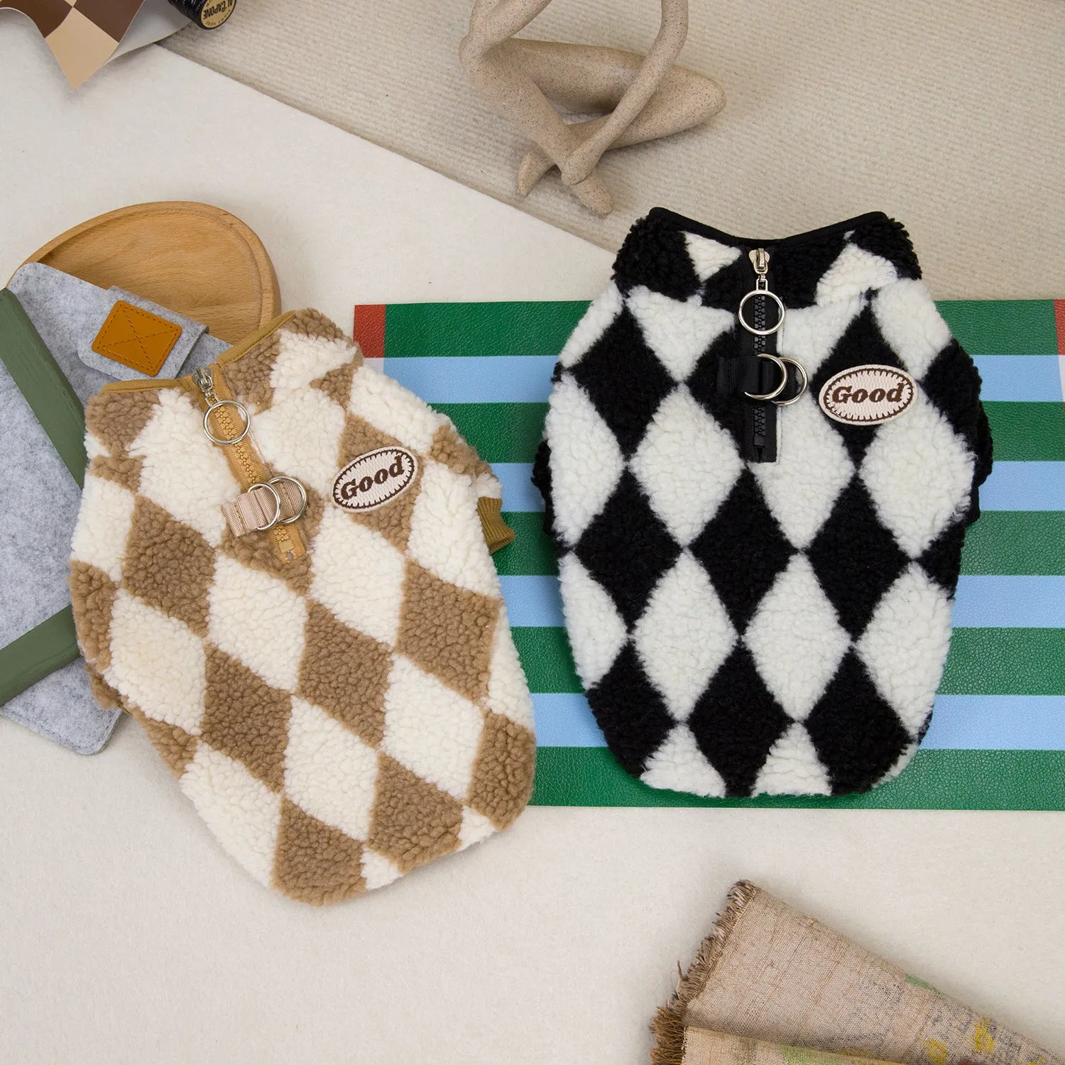 Pet Dog Clothes | Two-Legged Diamond Zipper Fleece | 2024 New Autumn and Winter Pet Clothing