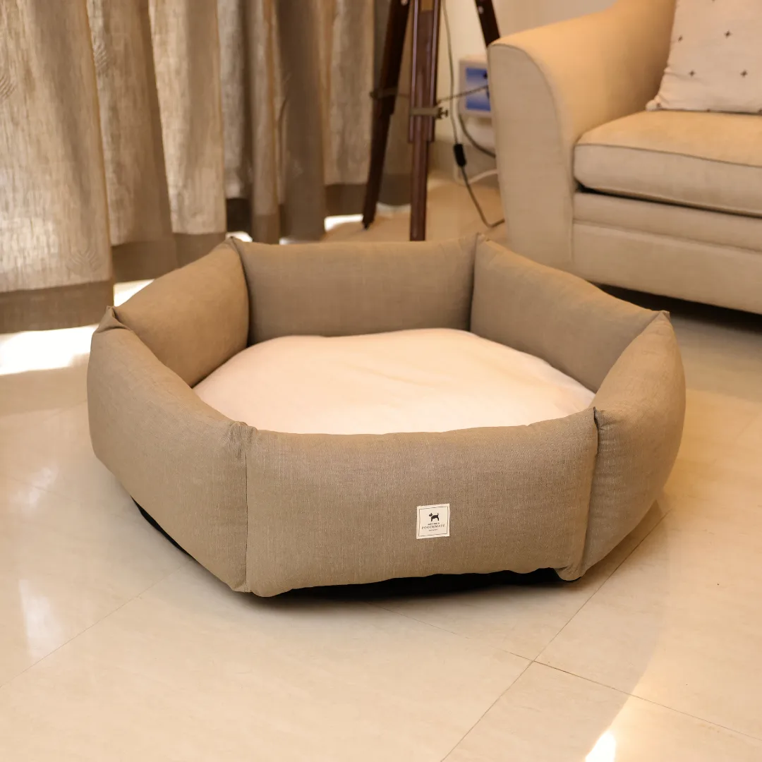 PoochMate Sawdust Linen Comfyhex Dog Bed