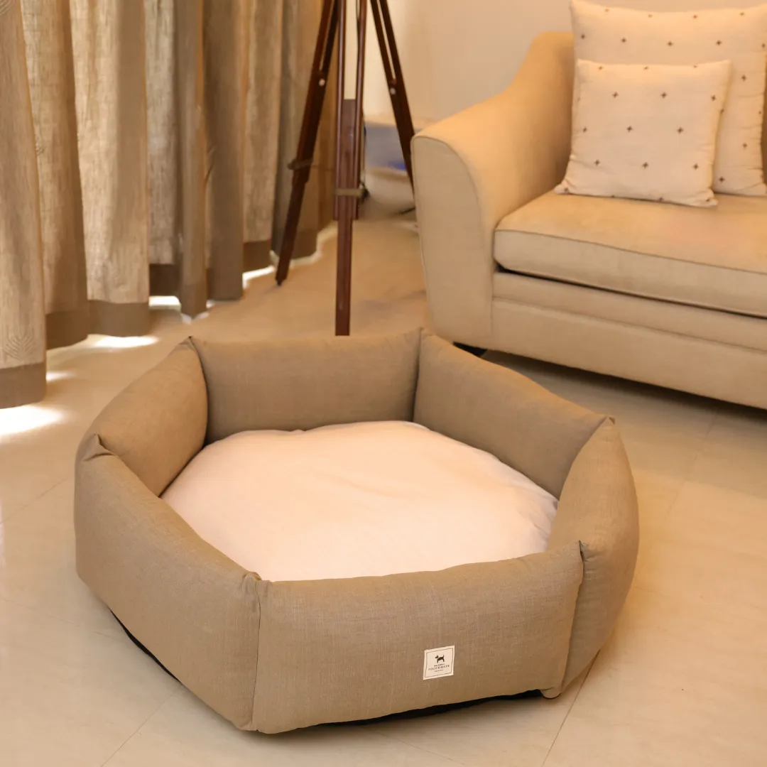 PoochMate Sawdust Linen Comfyhex Dog Bed