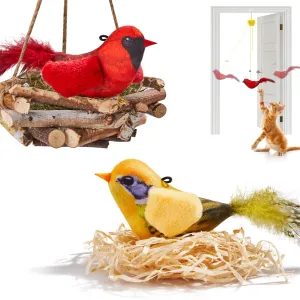 Potaroma Chirping Birds Cat Toys 2 Pcs: Northern Cardinal & Silver-throated Tanager