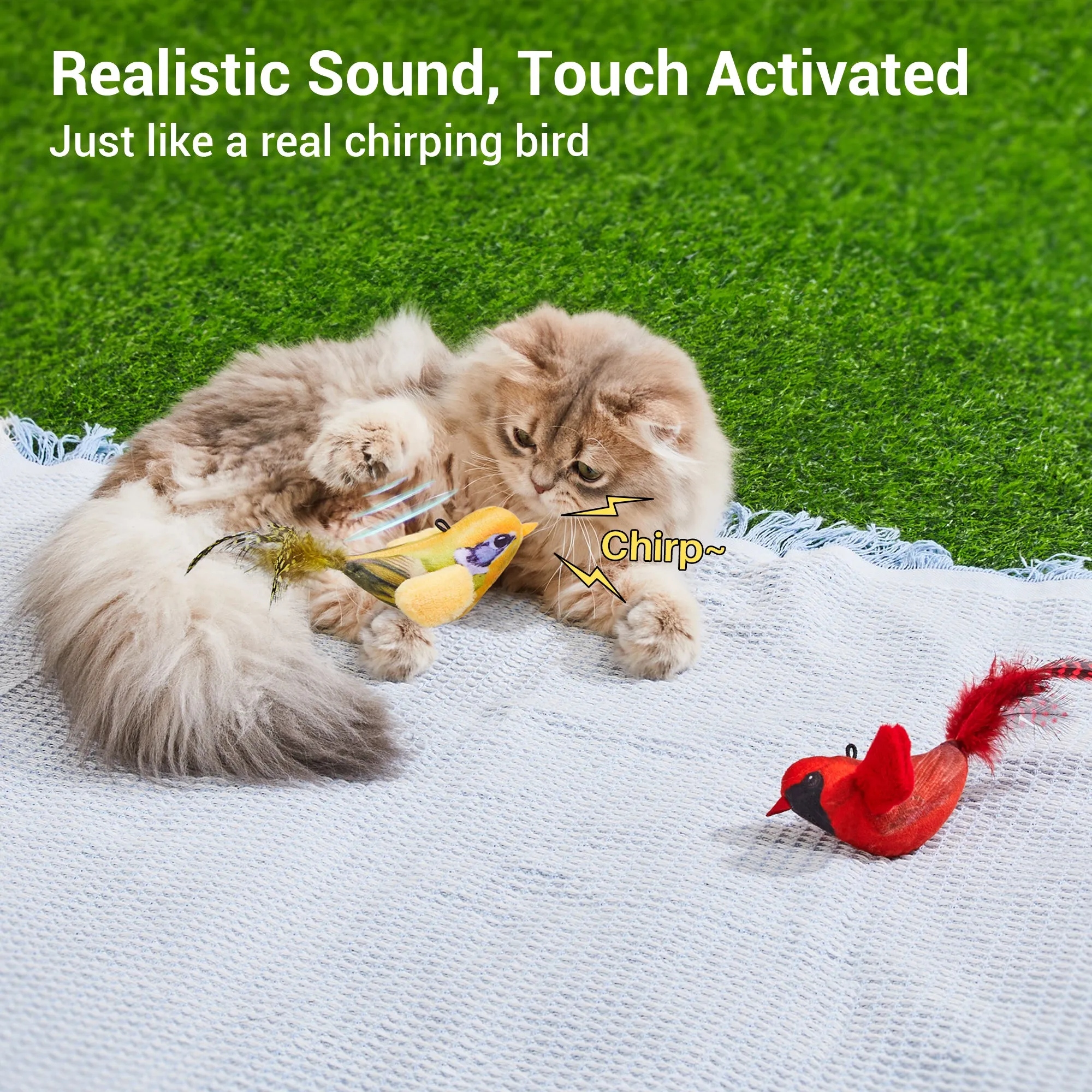Potaroma Chirping Birds Cat Toys 2 Pcs: Northern Cardinal & Silver-throated Tanager
