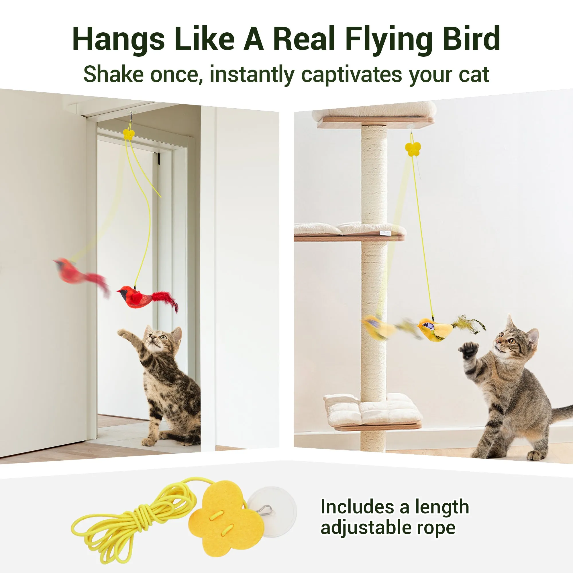 Potaroma Chirping Birds Cat Toys 2 Pcs: Northern Cardinal & Silver-throated Tanager