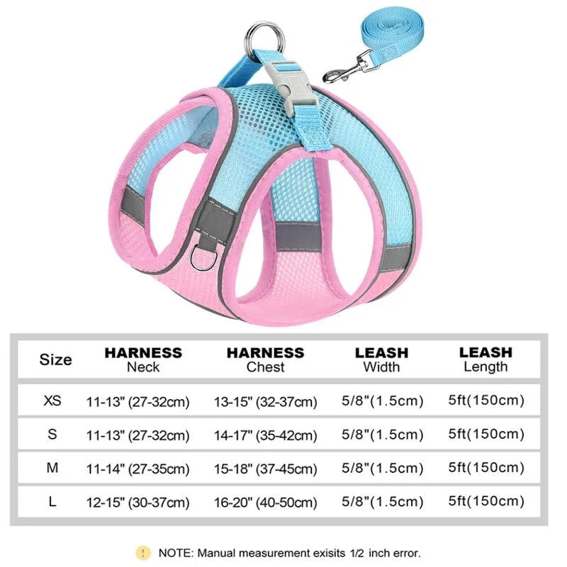 Reflective Small Dog Harness and Leash Set Soft Breathable Chihuahua Puppy Harness Vest Lead for Small Medium Dogs Bulldog