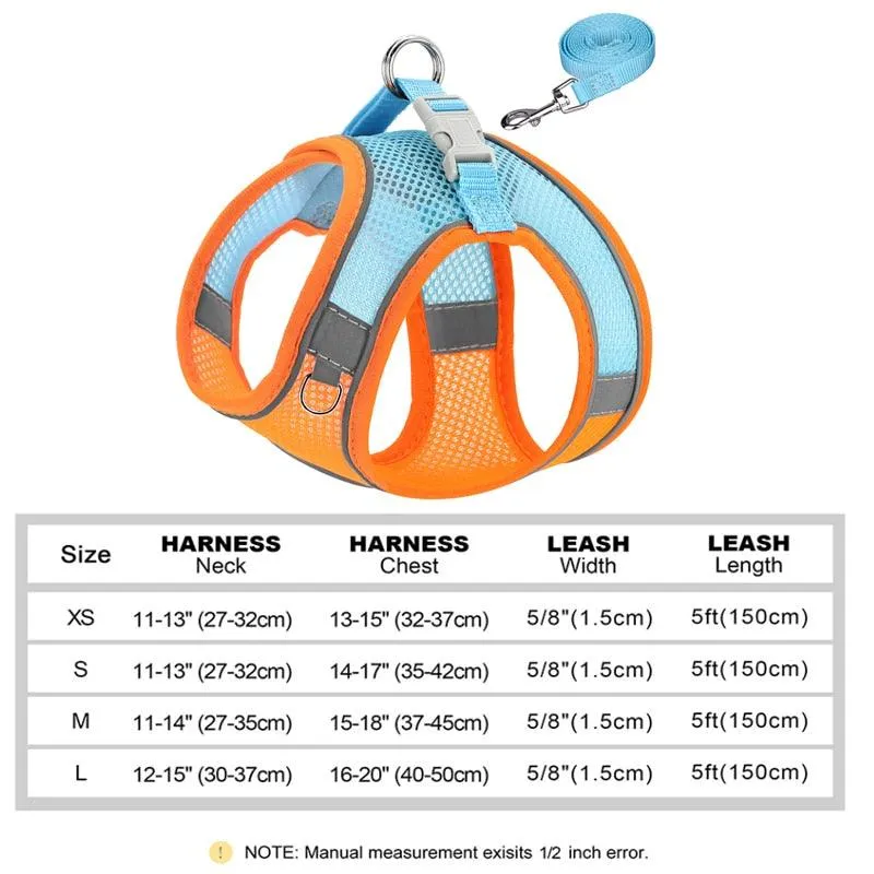 Reflective Small Dog Harness and Leash Set Soft Breathable Chihuahua Puppy Harness Vest Lead for Small Medium Dogs Bulldog