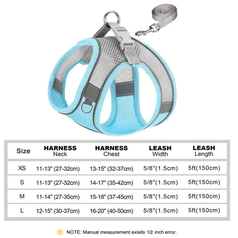 Reflective Small Dog Harness and Leash Set Soft Breathable Chihuahua Puppy Harness Vest Lead for Small Medium Dogs Bulldog