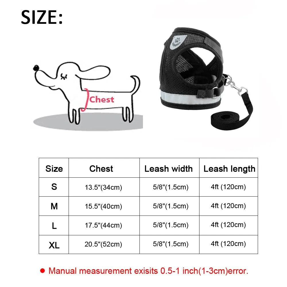 Reflective Small Dog Harness and Leash Set Soft Breathable Chihuahua Puppy Harness Vest Lead for Small Medium Dogs Bulldog