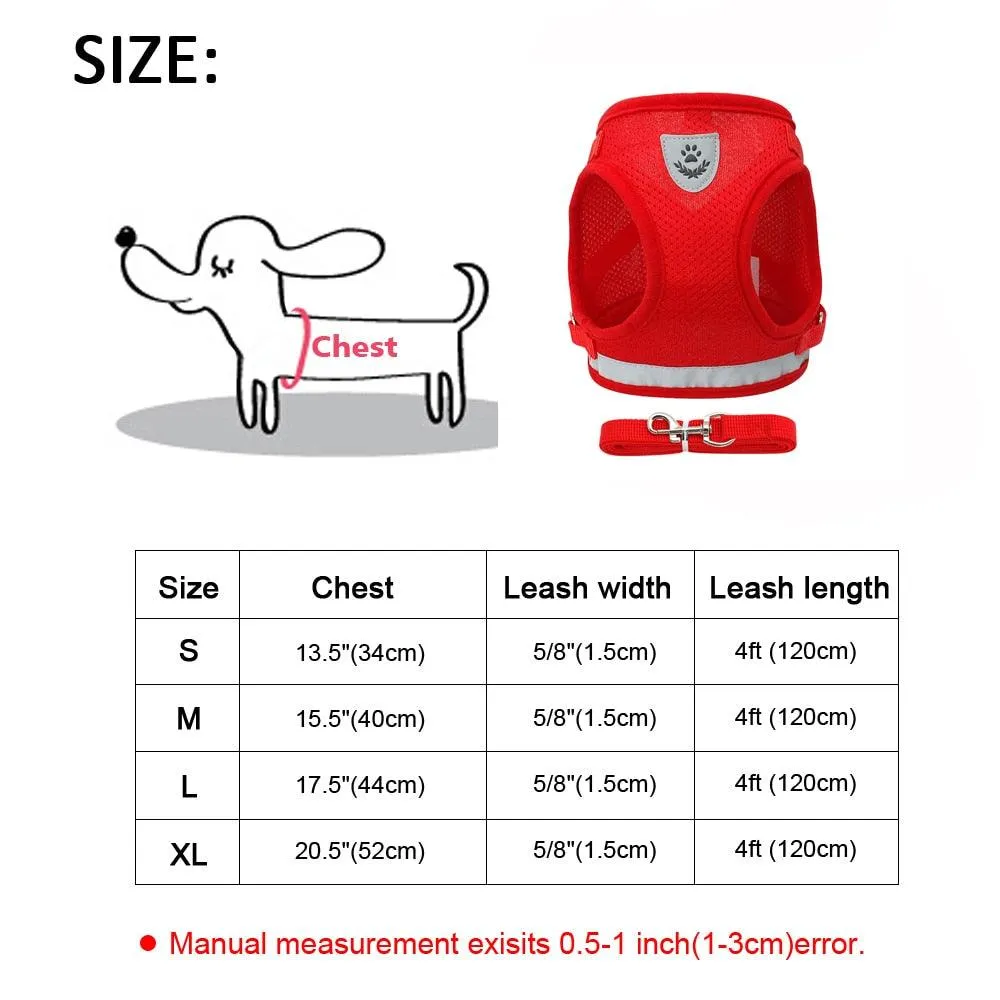 Reflective Small Dog Harness and Leash Set Soft Breathable Chihuahua Puppy Harness Vest Lead for Small Medium Dogs Bulldog