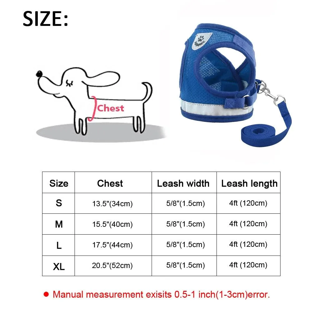 Reflective Small Dog Harness and Leash Set Soft Breathable Chihuahua Puppy Harness Vest Lead for Small Medium Dogs Bulldog
