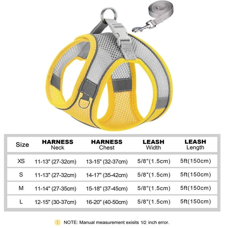 Reflective Small Dog Harness and Leash Set Soft Breathable Chihuahua Puppy Harness Vest Lead for Small Medium Dogs Bulldog