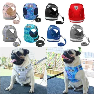 Reflective Small Dog Harness and Leash Set Soft Breathable Chihuahua Puppy Harness Vest Lead for Small Medium Dogs Bulldog