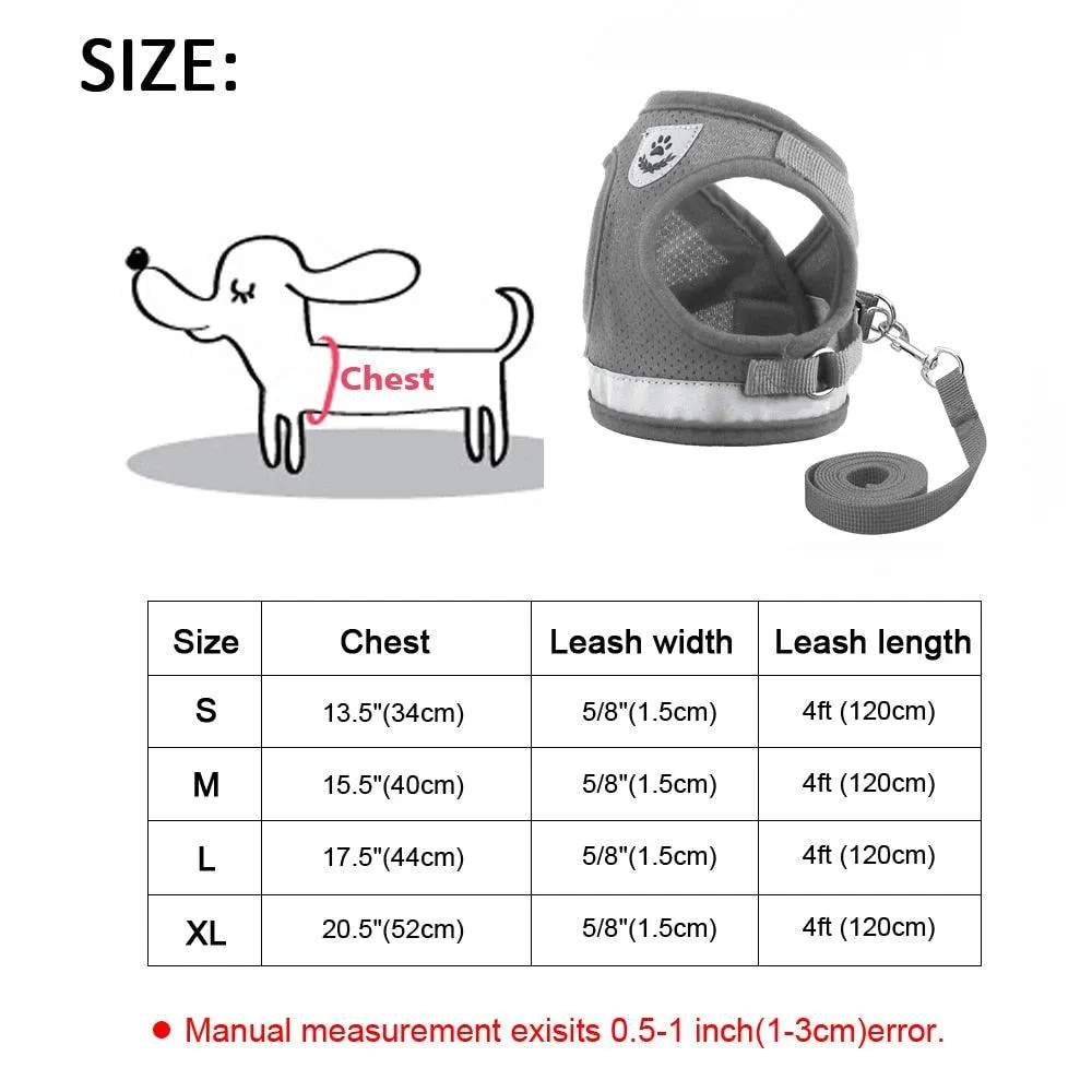 Reflective Small Dog Harness and Leash Set Soft Breathable Chihuahua Puppy Harness Vest Lead for Small Medium Dogs Bulldog